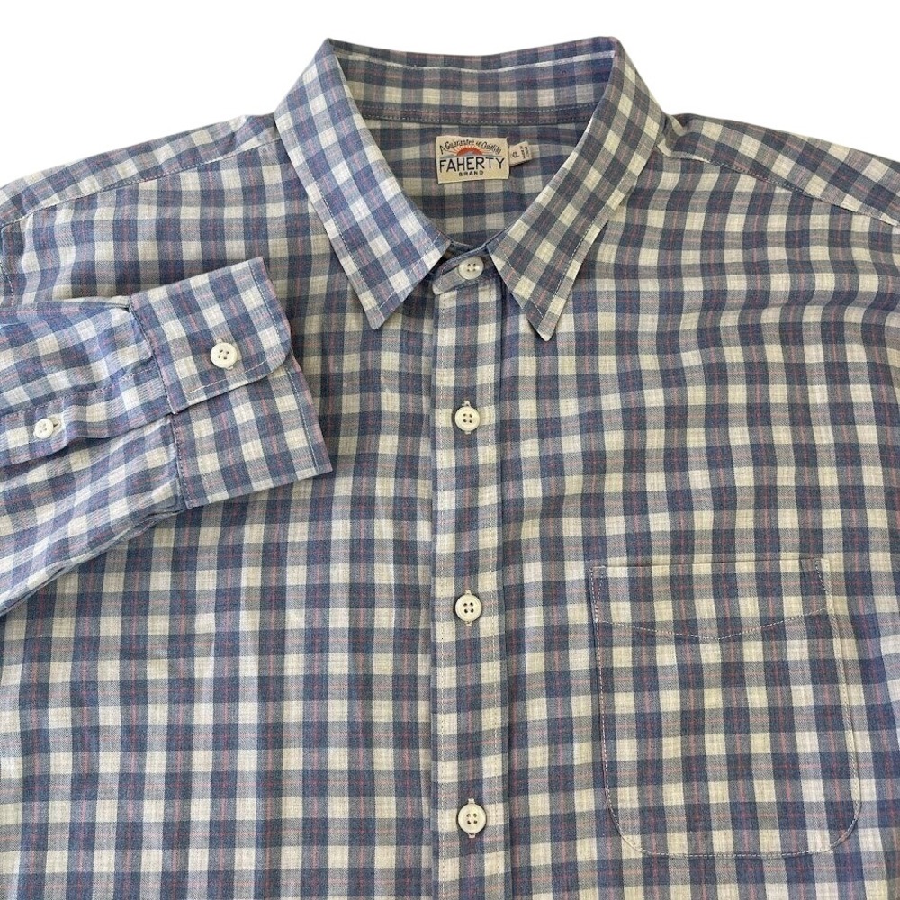 Faherty Brand Mens XL Button Down Long Sleeve Shirt Cotton Gingham Check Preppy‎